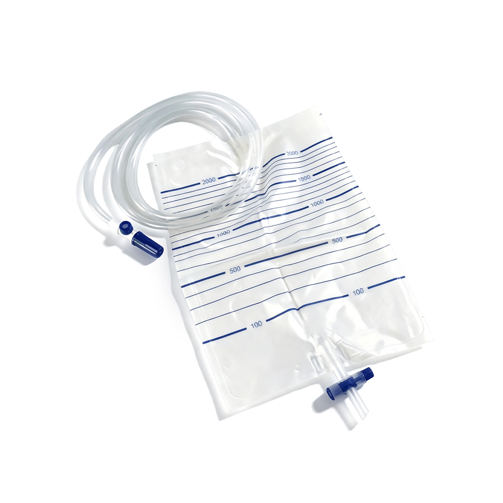 プレミアム 2000ml 医療グレード PVC 尿バッグ、サンプリングポートと幅広チューブ付き